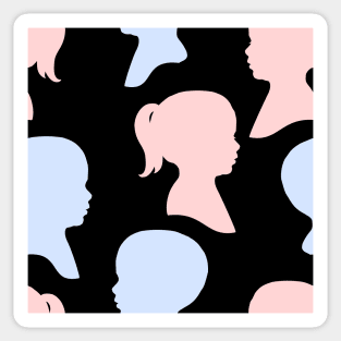 Child Silhouettes - Pale Pink and Blue on Black Background Sticker